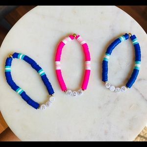 Striped disc initial bracelets